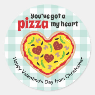 Sticker rond Heureuse Sainte-Valentin de pizza pou
