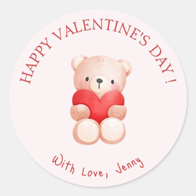 Sticker Rond Heureuse Sainte-Valentin du coeur de l'ours mou (Devant)