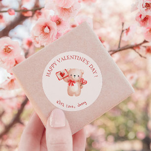 Sticker Rond Heureuse Sainte-Valentin du coeur de l'ours mou