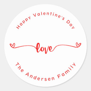 Sticker Rond Heureuse Sainte-Valentin Love Script Holiday