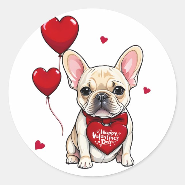 Sticker Rond HEUREUSE SAINTE-VALENTIN ! mignon bulldog français (Devant)