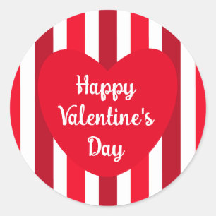 Sticker Rond Heureuse Sainte-Valentin mignon rouge rayé simple