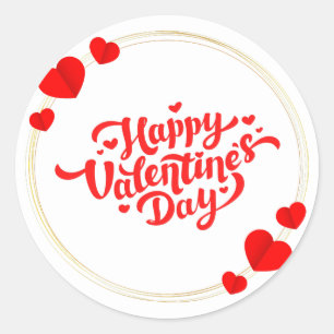 Sticker Rond Heureuse Sainte-Valentin moderne illustré d'or rou