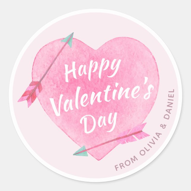 Sticker Rond Heureuse Sainte-Valentin Pastel Pink Aquarelle Coe (Devant)