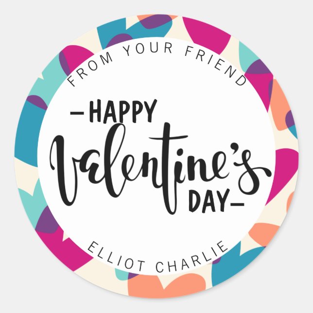 Sticker Rond Heureuse Sainte-Valentin personnalisé (Devant)
