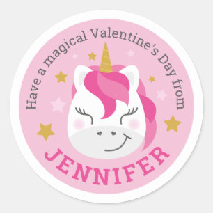 Sticker Rond Heureuse Sainte-Valentin personnalisé Unicorn Sti