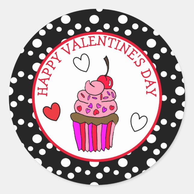 Sticker Rond Heureuse Sainte-Valentin pour vous Cupcake et Coeu (Devant)
