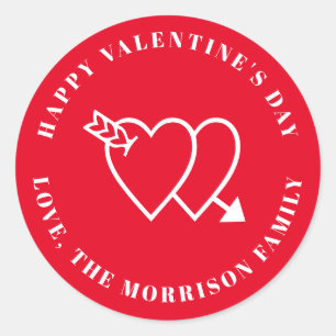 Sticker Rond Heureuse Sainte-Valentin rouge coeurs mignons text