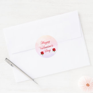 Sticker Rond Heureuse Sainte-Valentin Soft Pastel Red Roses