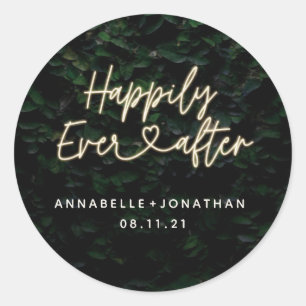 Sticker Rond Heureux après la fête de mariage moderne feuillage