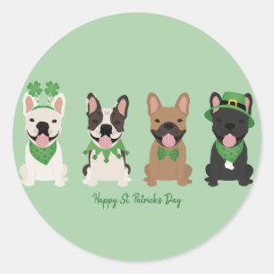 Sticker Rond Heureux Bulldogs français en Jour de la Saint Patr
