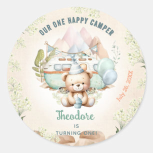 Sticker Rond Heureux campeur d'été garçon 1er anniversaire