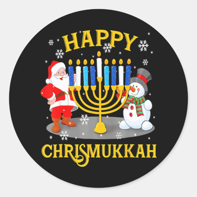 Sticker Rond Heureux Chrismukkah Funny Hanoukka Christmas Jewis (Devant)