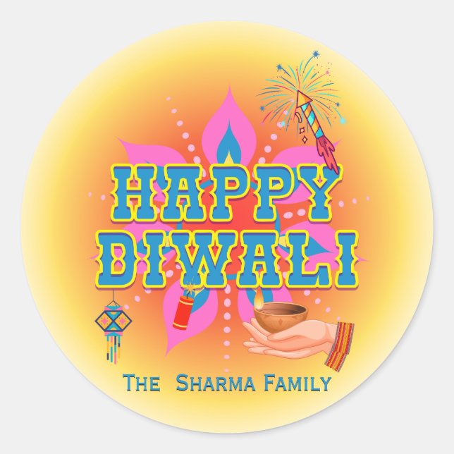 Sticker Rond Heureux Diwali (Devant)
