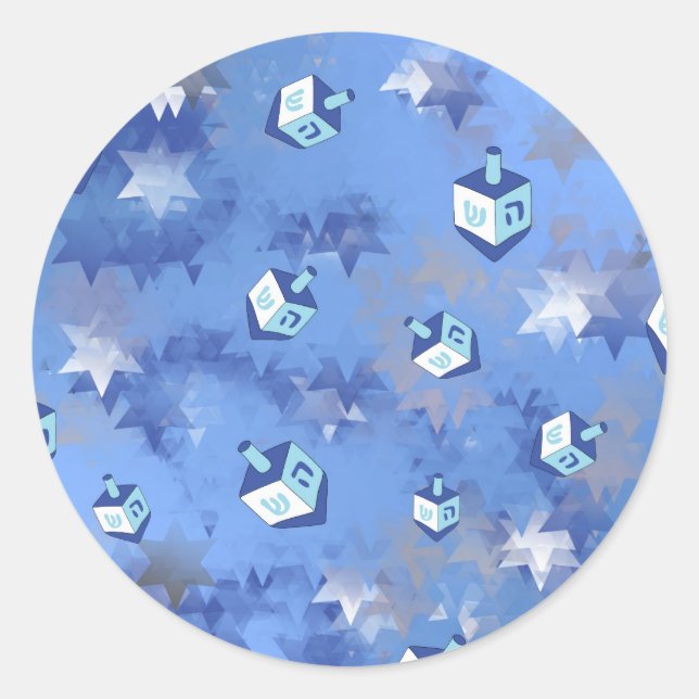 Sticker Rond Heureux Hanoukka Falling Star et Dreidels (Devant)