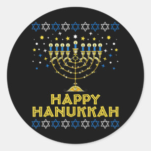 Sticker Rond Heureux Hanoukka Hanukkiah Star De David Juif