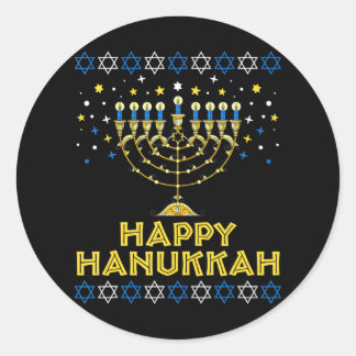 Sticker Rond Heureux Hanoukka Hanukkiah Star De David Juif