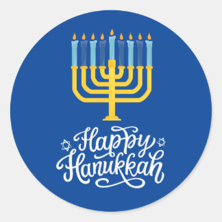 Sticker Rond Heureux Hanoukka Menorah