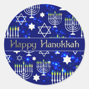 Sticker Rond Heureux Hanoukka Menorah