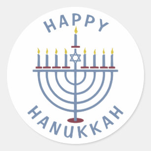 Sticker Rond Heureux Hanoukka Menorah