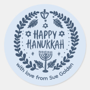 Sticker Rond HEUREUX HANOUKKA Moderne Dessiné À La Main Personn