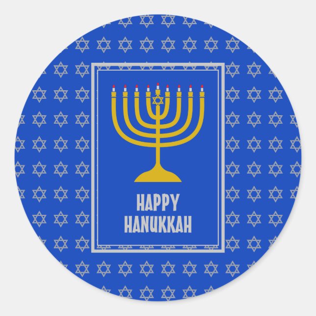 Sticker Rond HEUREUX HANOUKKA Star David LIGHT BLUE (Devant)