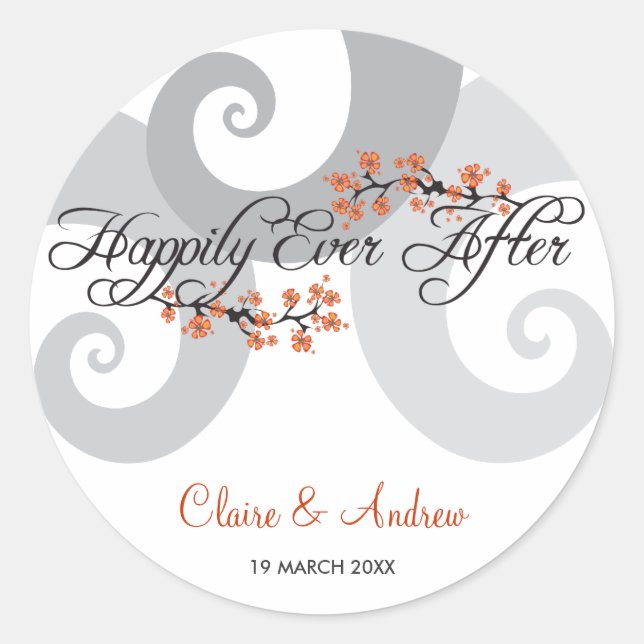 Sticker Rond Heureux Jamais après Hibiscus Spiral Waves Mariage (Devant)