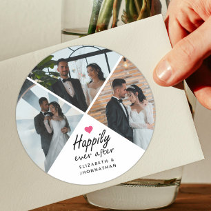 Sticker Rond Heureux Jamais après la photo Mariage moderne Coup
