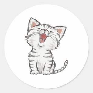 Sticker Rond Heureux Mewing Kitten