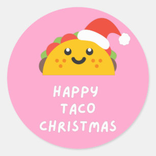STICKER ROND HEUREUX TACO NOËL