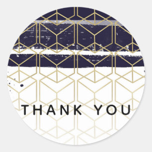 Sticker Rond Hexagon Modern Marine Blue Gold Mariage géométriqu