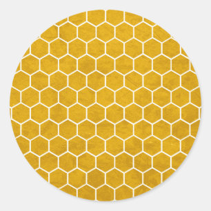 Sticker Rond Hexagone Motif Hexagon Jaune
