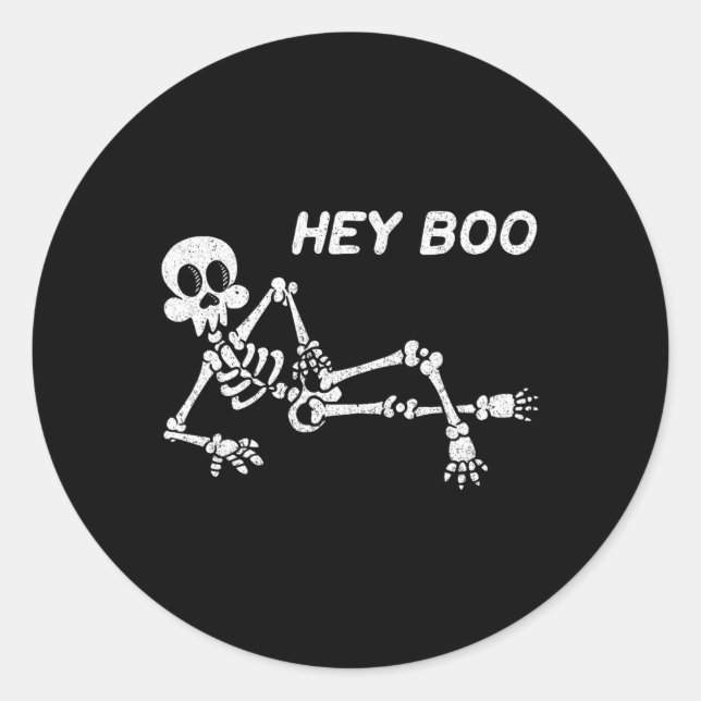 Sticker Rond Hey Boo Halloween Chemise mignonne Skeleton drôle  (Devant)