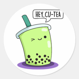 Sticker Rond Hey Cu Tea Drôle Boba Tea Pun