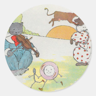 Sticker Rond Hey Diddle Diddle The Cat and Fiddle Rhyme