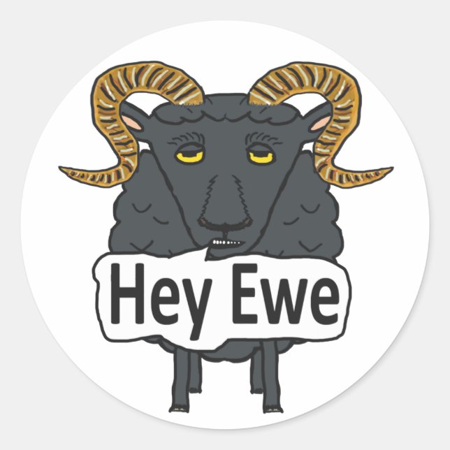 Sticker Rond Hey Ewe Funny Sheep Pun (Devant)