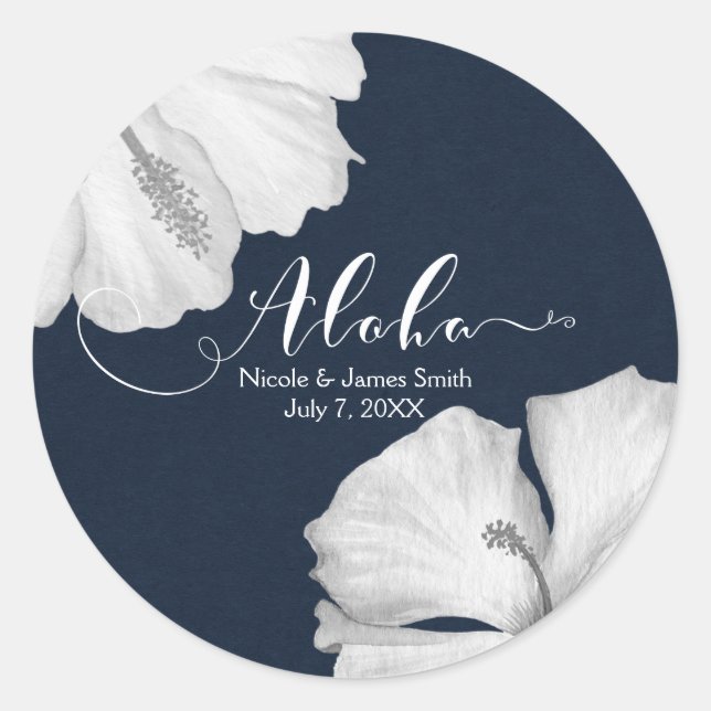 Sticker Rond Hibiscus Bleu Mariage tropical Faveur Aloha (Devant)
