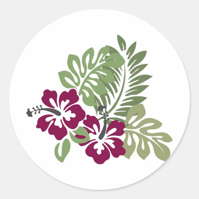 Sticker Rond Hibiscus Bourgogne Décoration du feuillage Floral  (Devant)