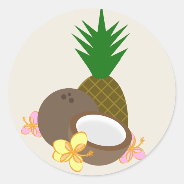 Sticker Rond Hibiscus d'ananas à la noix de coco de Luau (Devant)