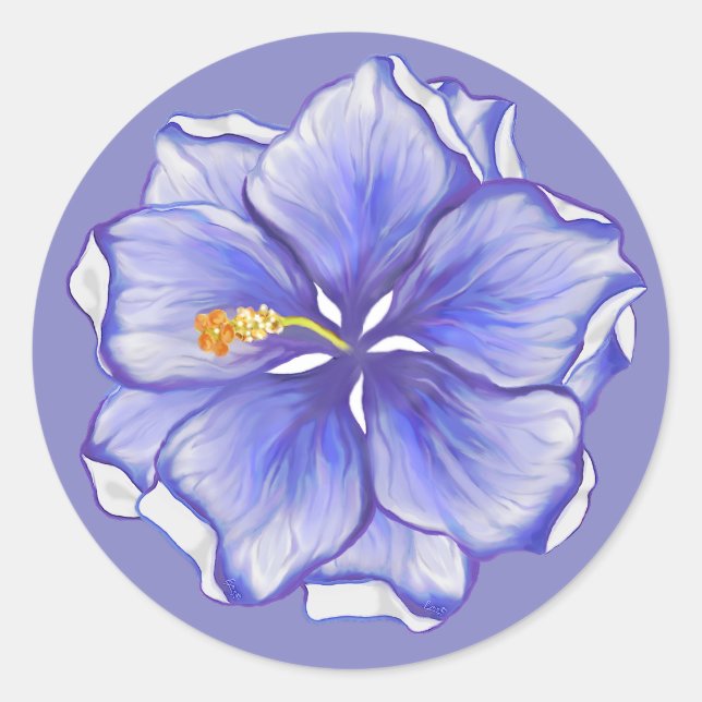 Sticker Rond Hibiscus & dentelle BLEU (Devant)