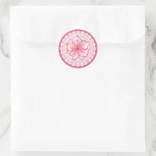 Sticker Rond Hibiscus & dentelle PINK