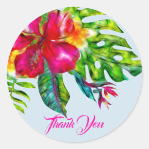 Sticker Rond Hibiscus et Feuilles tropicaux lumineux