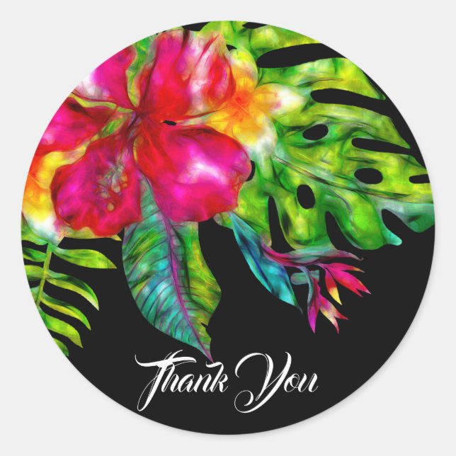 Sticker Rond Hibiscus et Feuilles tropicaux lumineux (Devant)