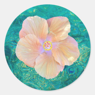 Sticker Rond Hibiscus fleur turquoise eau de l'océan Hawaïen