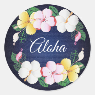 Sticker Rond Hibiscus Hawaiian Tropical Floral