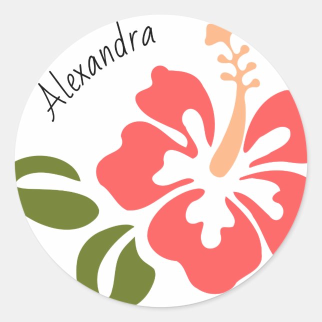 Sticker Rond Hibiscus rose Personnalisé (Devant)