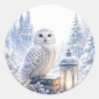 Sticker Rond Hibou Blanc Magie d'Hiver
