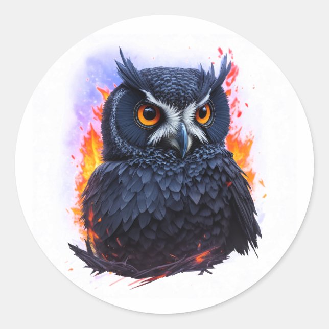 Sticker Rond Hibou, Oiseau De Nuit (Devant)
