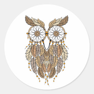 Sticker Rond hibou rêveur, attrapeur de rêve tribal