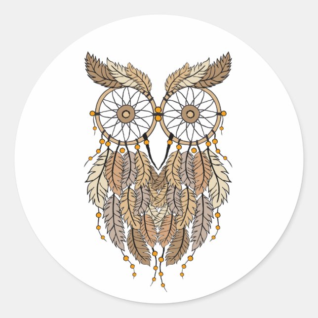 Sticker Rond hibou rêveur, attrapeur de rêve tribal (Devant)